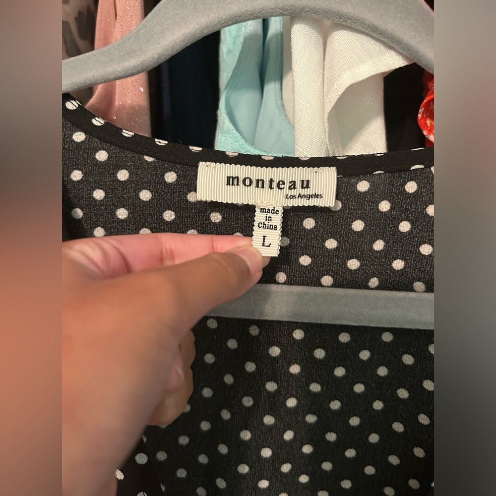 Monteau Black & White Polka Dot Wrap Top - Picture 2 of 12